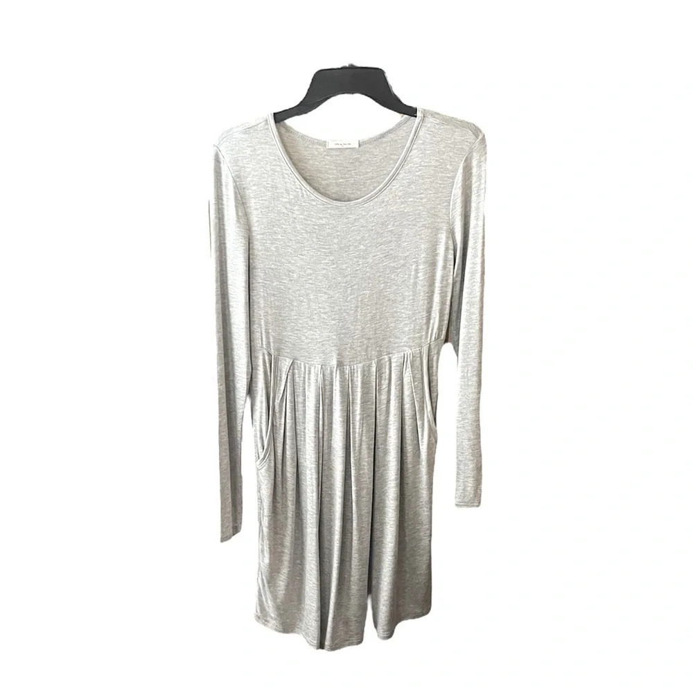 12pm by Mon Ami women’s stretch pullover midi dress pleated pockets SZ S gray